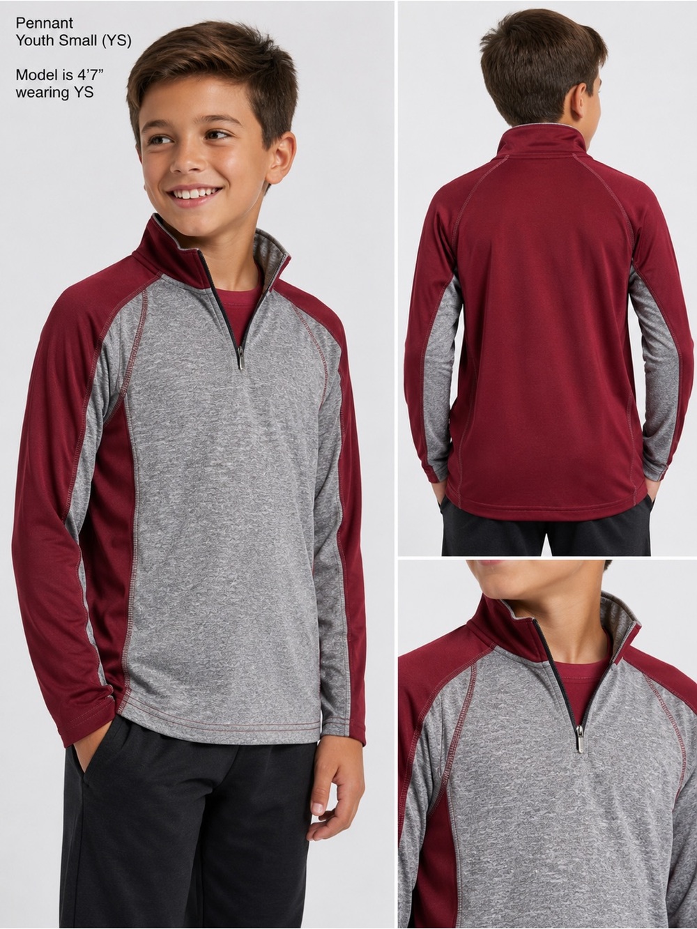 NWT Kids' Maroon & Gray Quarter-Zip Performance Top